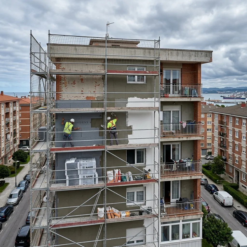 Rehabilitación de fachada con SATE en edificio de Cantabria con subvenciones