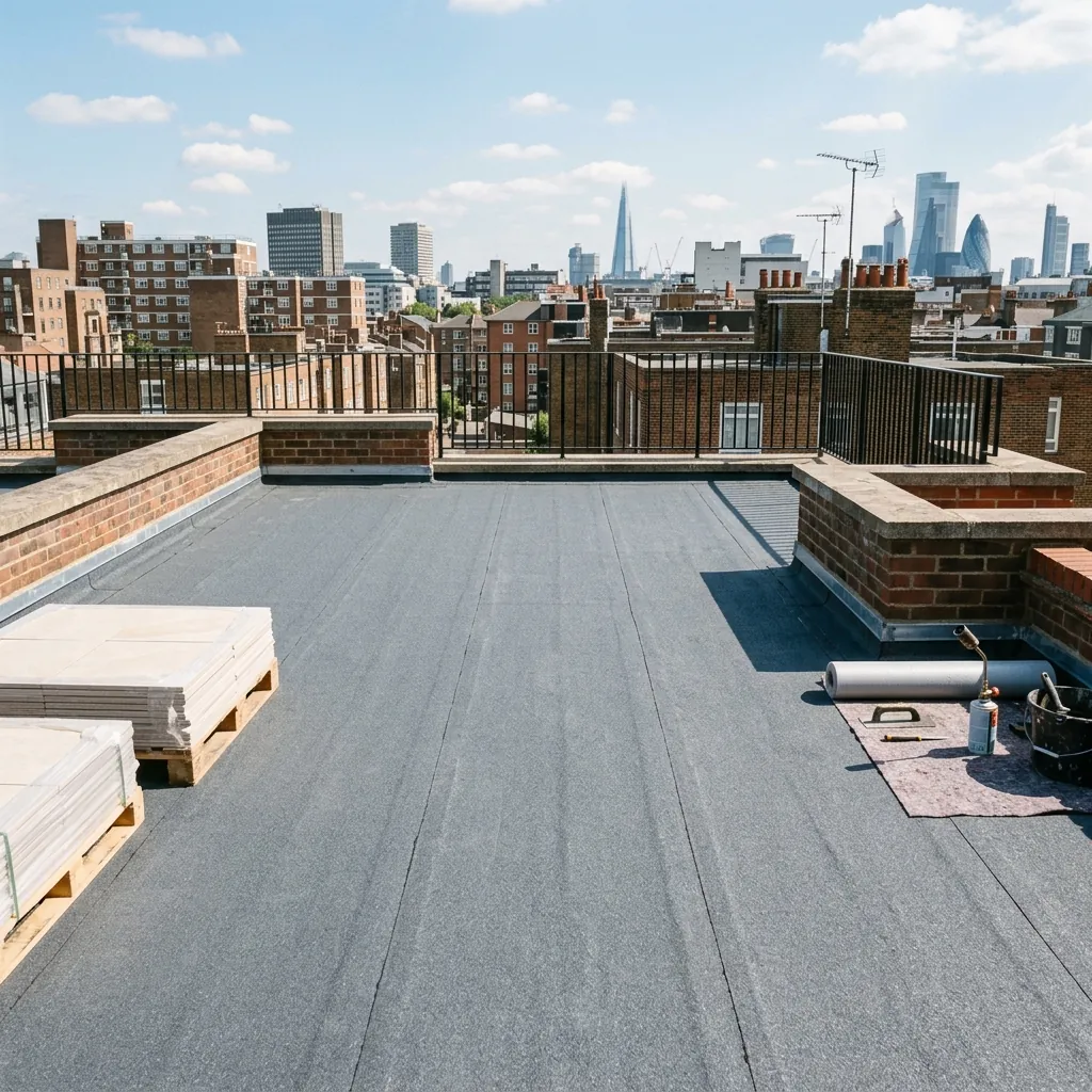 Impermeabilización de terraza con tela asfáltica y formación de pendientes en Camargo