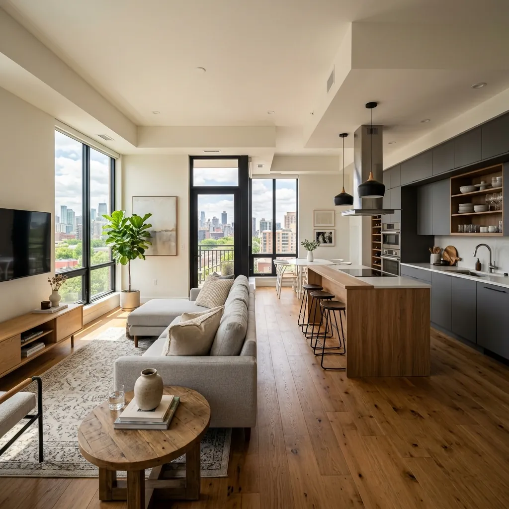 Cocina abierta en chalet reformada con isla y acabado en cuarzo en Peñacastillo, Santander