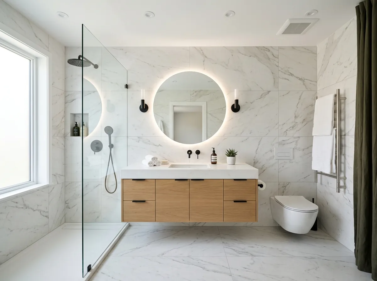 Reforma completa de baño con porcelánico de gran formato en el Centro de Santander